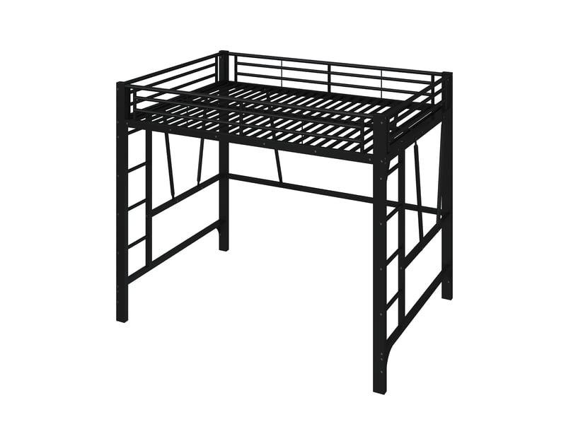 Lit mezzanine 140x200 cm coloris noir, lit superposé enfant avec double échelle, lit en hauteur métal , sans matelas - Conforama A