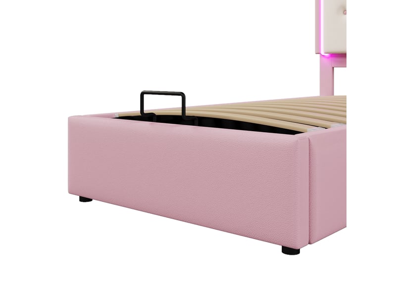  Lit coffre enfant 90x200 cm princesse avec led télécommandée, pu, rose, sans matelas  - Conforama E