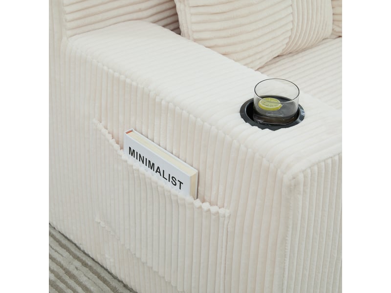  Canapé droit 2 places en velours côtelé beige avec poches latérales, 151 cm Fay Lum - Conforama D