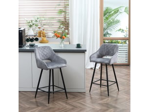 Tabourets de bar avec repose-pieds, dossier et housse, acier gris, 50 x 53 x 94 cm, 2 pièces