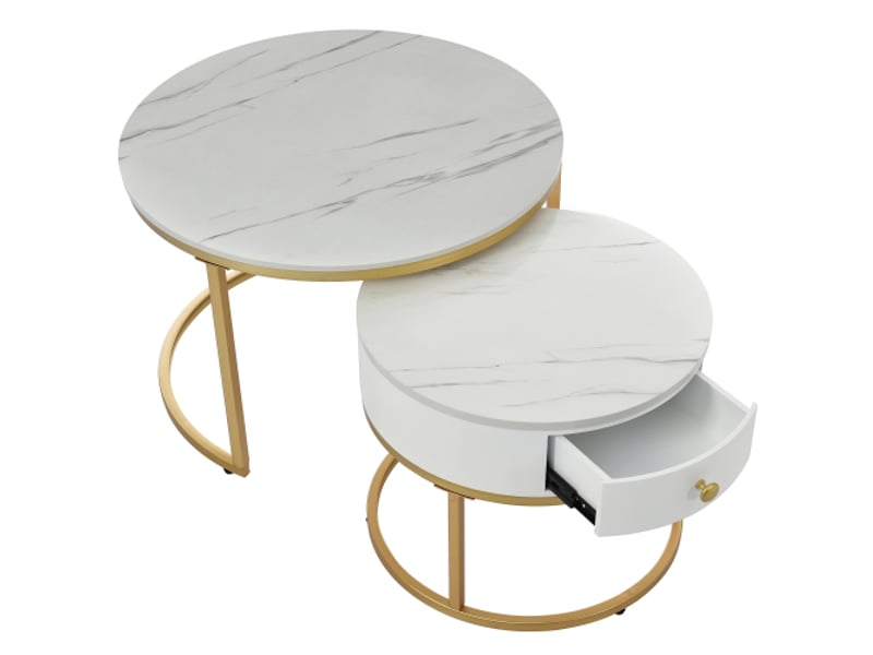 Table basse gigogne marbre - ensemble de 2 tables - finition brillante - 50x50x43.5 cm - mdf 70x70x48cm - Conforama A