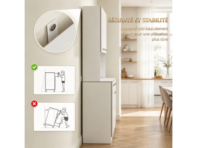  Buffet de cuisine blanc et gris avec plan de travail, 6 portes et 1 tiroir  - Conforama D