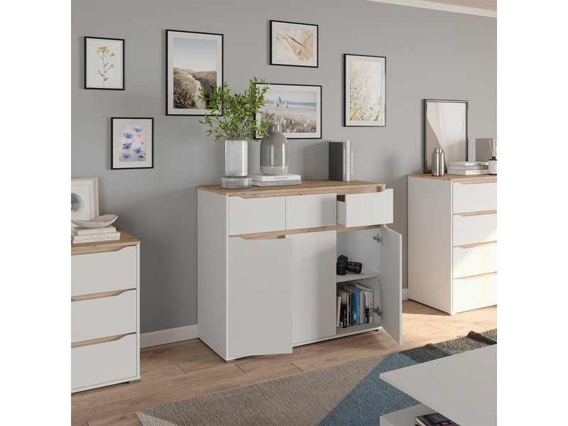  Vicco commode avec tiroirs, blancchêne artisan, 119.8x101.9cm  - Conforama E