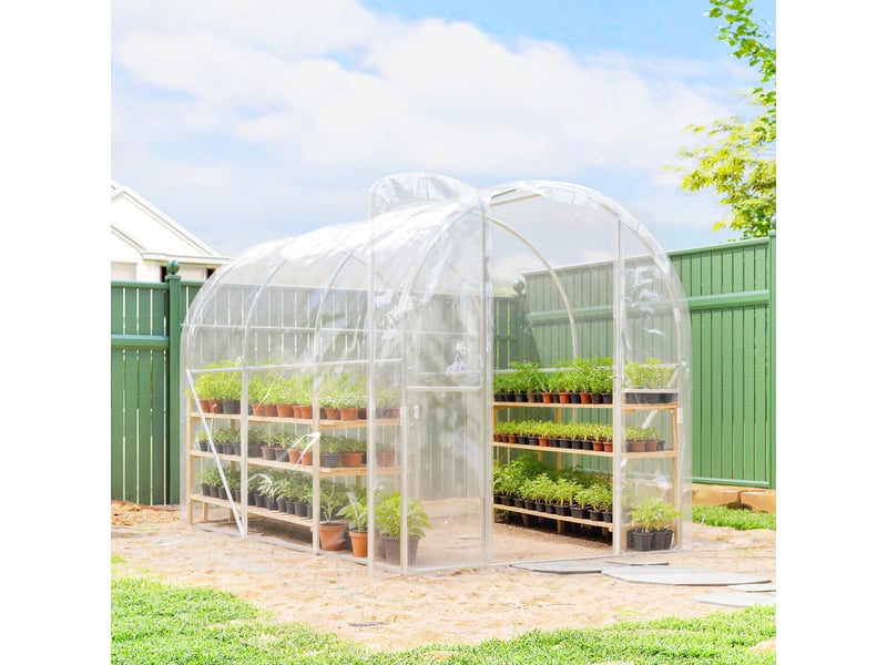  Serre de jardin tunnel 3 x 2 x 2 m 6 m² avec porte à charnières bâche en pe 150 gm² pour légumes plantes fleurs  - Conforama D
