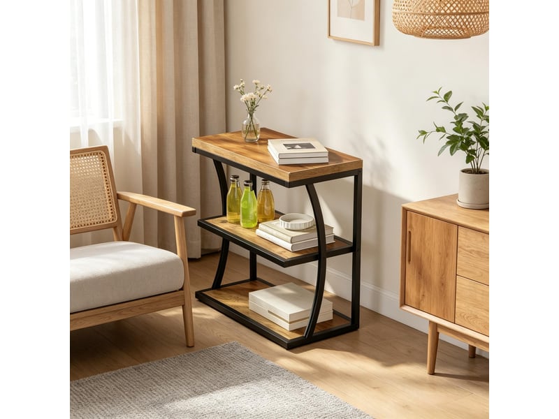  Table d'appoint 3 niveaux en mdf et métal coloris noir et marron 60x30x61 cm T5828P582968 - Conforama E