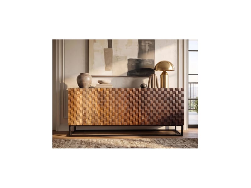  Buffet prisma 177 cm en bois de manguier – dégradé de marron, plateau et pieds noirs – 4 portes  - Conforama E