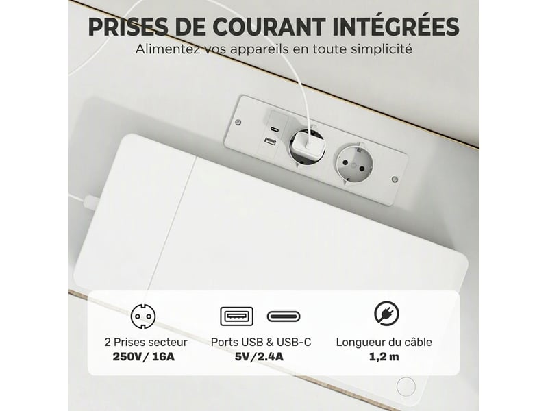  Meuble tv suspendu 2 tiroirs 1 abattant led et prises blanc 160 x 29,5 x 23,5 cm  - Conforama E