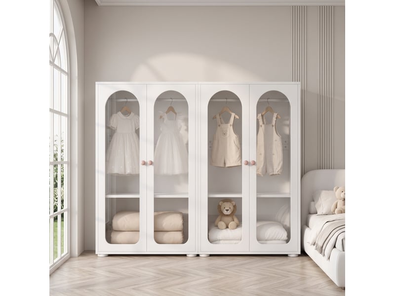  Armoire enfant modenvie lot de 2 avec penderie 160 x 50 x 120 cm mdf acrylique blanc  - Conforama B
