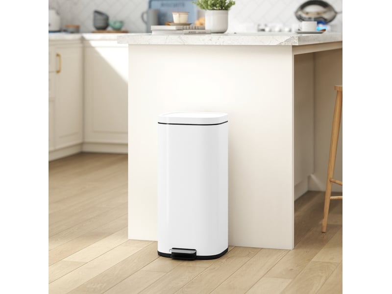  Poubelle de cuisine 30 l blanche en métal, à pédale avec fermeture silencieuse et seau amovible anti-traces  - Conforama D