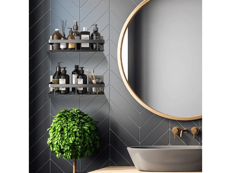  Douche sans perçage en aluminium, rangement de salle de bain résistant à la rouille, étagère de salle de bain autocollante-noir 2 pièces  - Conforama D