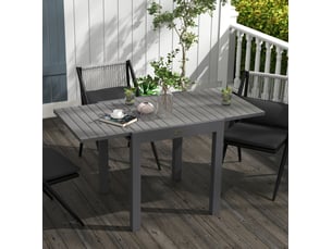 Table de jardin extensible 81 à 162 x 80 cm grise en aluminium, pour 6 personnes, plateau à lattes