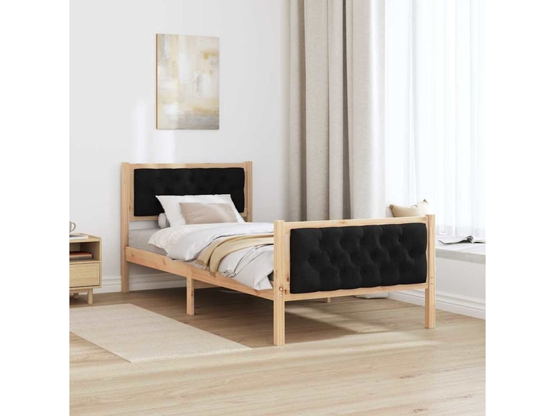  Lit simple- lit adulte -  cadre de lit avec tête de lit noir 90 x 190 cm pin massif  - Conforama C