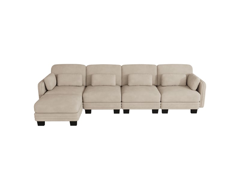 Canapé d’angle modulaire 4 places avec ottomane 330x143x88 cm en chenille café clair - Conforama D