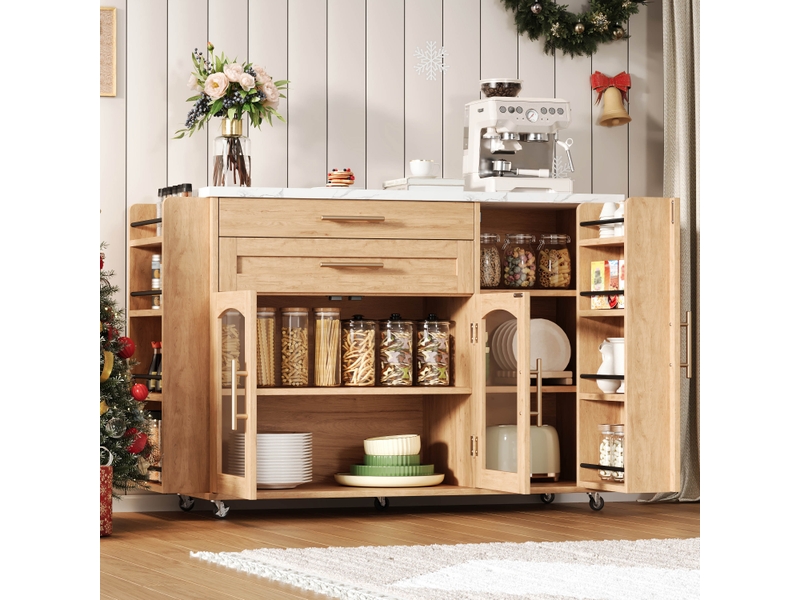  Îlot de cuisine mobile sur roulettes avec plateau rabattable, chariot de cuisine mdf, 138x70x90 cm  - Conforama C