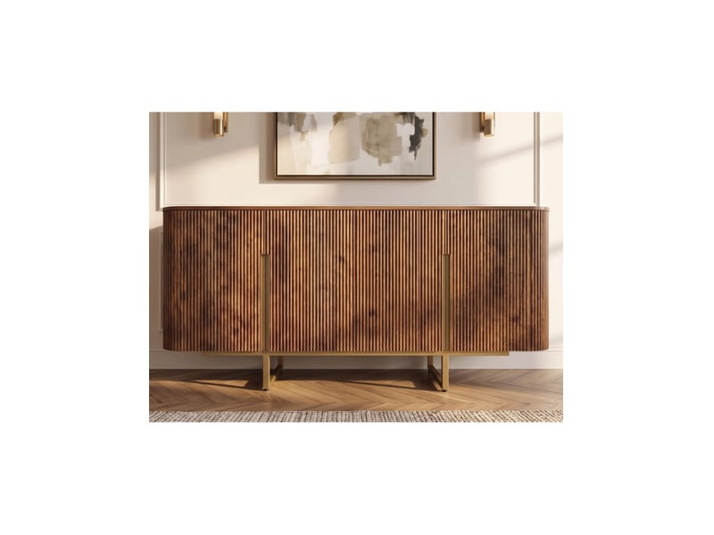  Buffet orion 160 cm en bois massif de manguier – 4 portes rainurées et piètement doré  - Conforama E