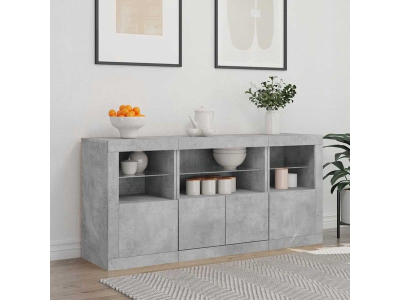 Buffet - bahut - meuble de rangement avec lumières led gris béton 142,5x37x67 cm - Conforama C