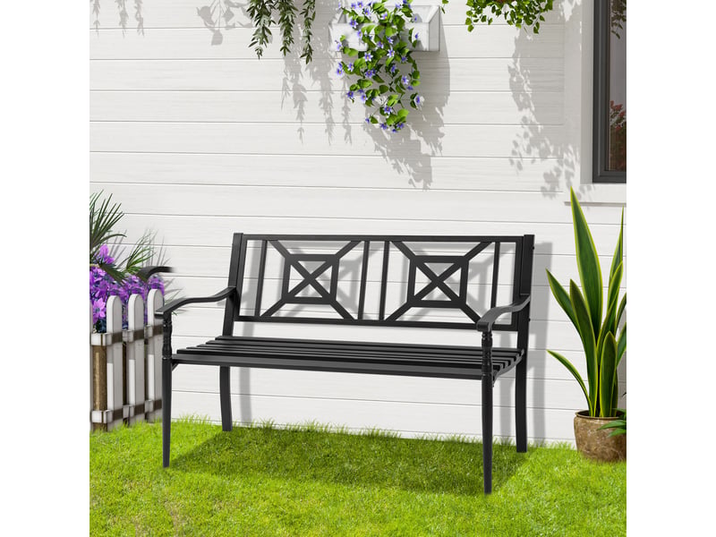  Banc de jardin 2 places banquette extérieur terrasse patio dossier haut assise à lattes accoudoirs  - Conforama C