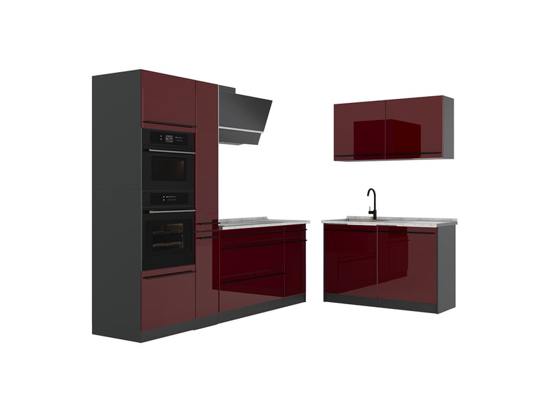 Vicco cuisine en angle, rouge brillantanthracite, 230 x 120 cm plan de travail marbre - Conforama A
