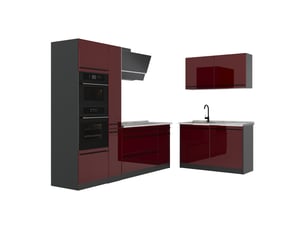 Vicco cuisine en angle, rouge brillantanthracite, 230 x 120 cm plan de travail marbre
