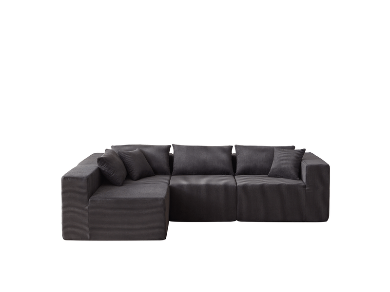  Canapé d'angle modulable 4 places 264x167x71 cm, 4 modules avec composition flexible, grande assise, velours côtelé, noir OMNIGLINT TRADING LTD - Conforama A