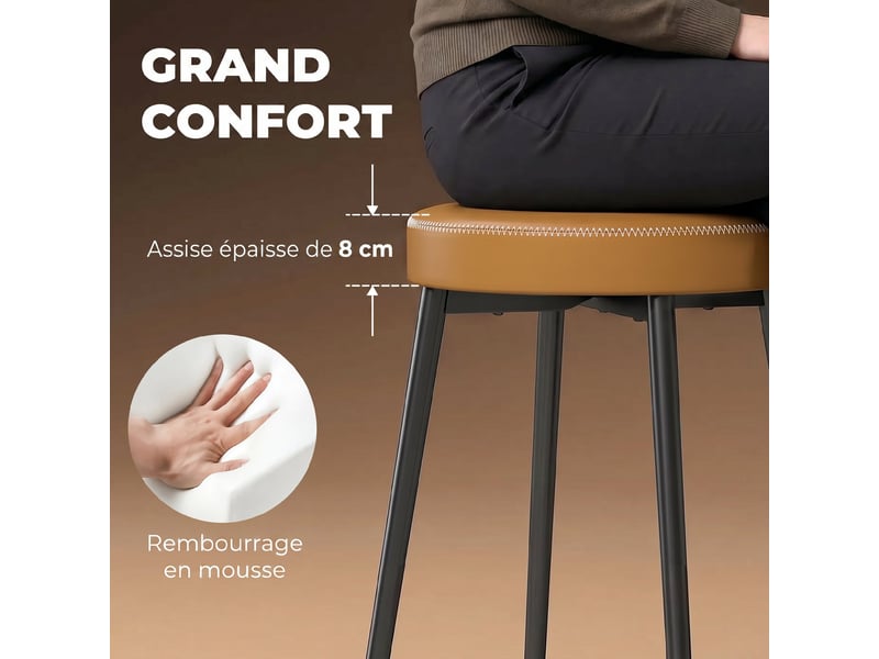  Lot de 2 chaises de salle à manger rondes, marron et noir, chaises de cuisine empilables avec assise rembourrée en pu  - Conforama A