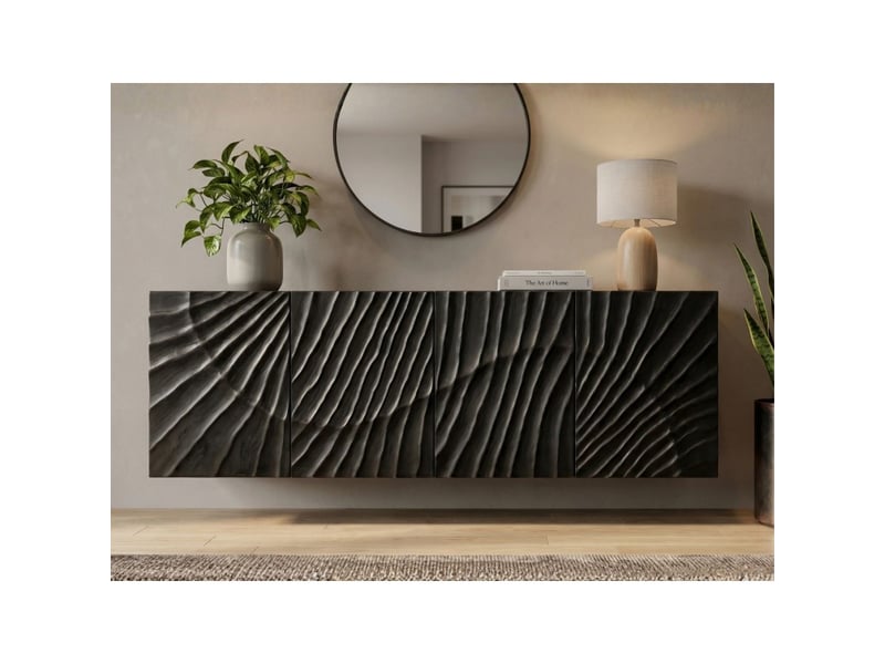 Buffet silva 177 cm en bois massif de manguier noir – 4 portes sculptées et façades en relief - Conforama B