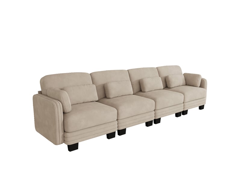  Canapé droit modulable 4 places 330x88x88 cm en chenille café clair  - Conforama D