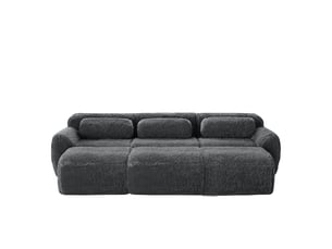 Canapé modulable 3 places en tissu peluche gris avec 3 poufs