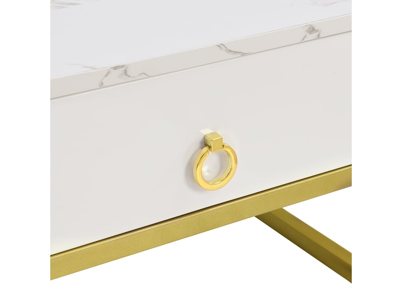  Table basse gigogne 2 pièces, effet marbre brillant et verre brun, blanc et doré  - Conforama R