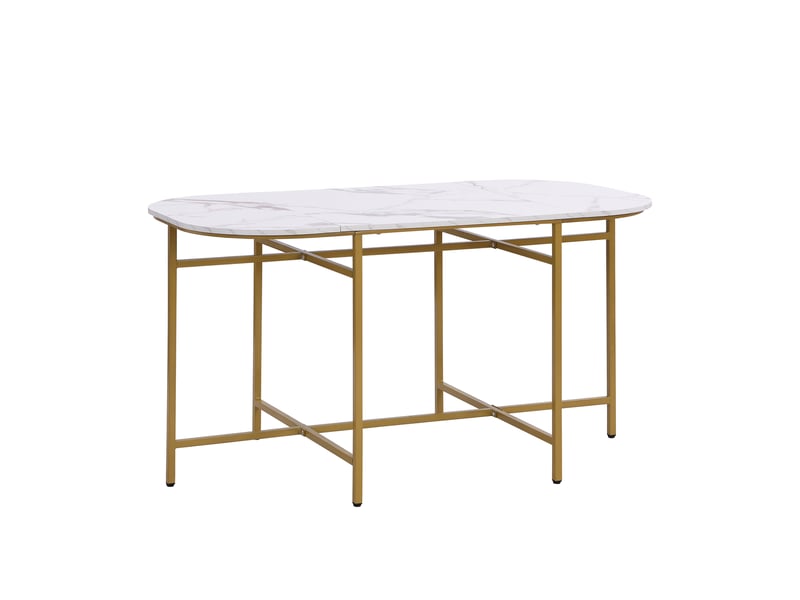  Ensemble salle à manger comprenant une table blanche et 6 chaises grises à structure métal doré, design contemporain.  - Conforama E