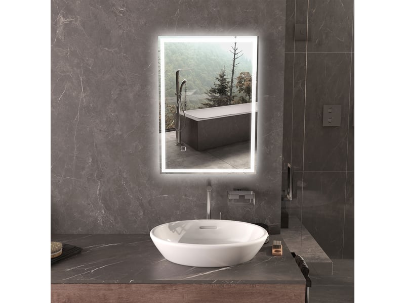  Miroir de salle de bain, miroir mural avec led et interrupteur tactile, blanc  - Conforama D