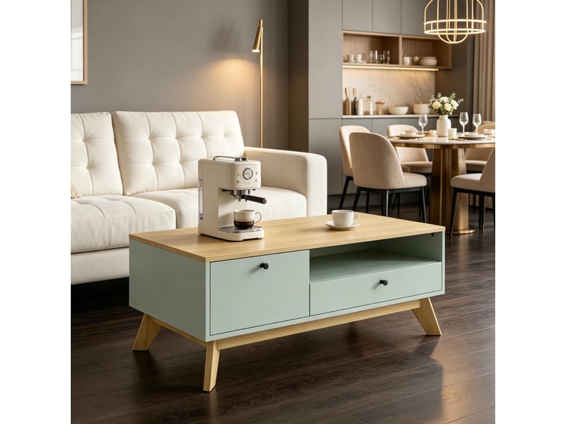  Table basse rectangulaire avec tiroir, porte et niche ouverte - rangement pratique  - Conforama B