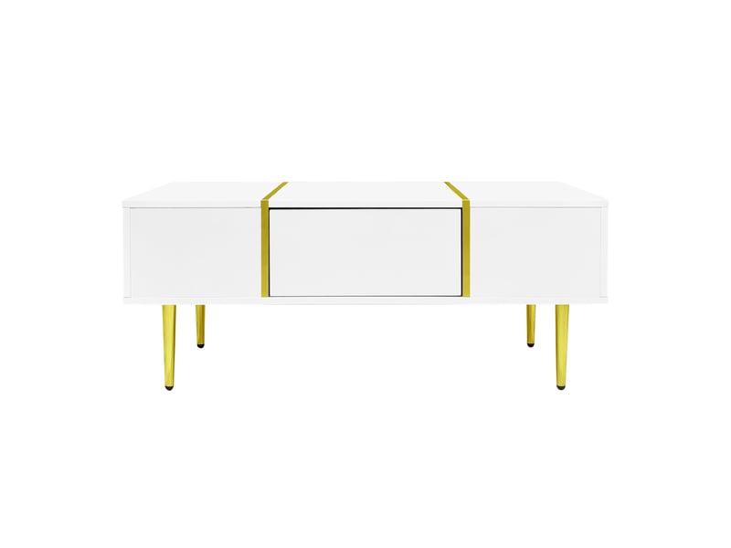  Table basse rectangulaire brillant en mdf avec 2 tiroirs et pieds dorés,blanc table basse blanc - Conforama D