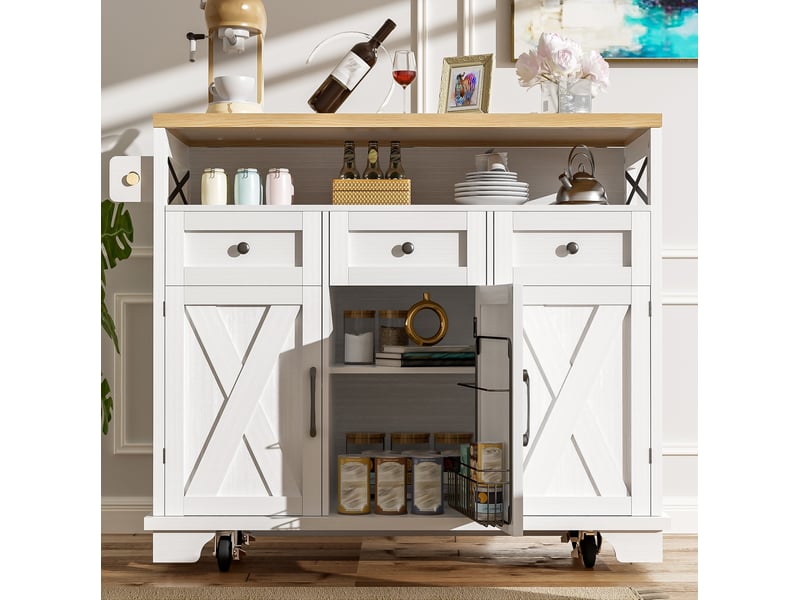  Îlot de cuisine à roulettes 118 x 43 x 98 cm, plateau rabattable, blanc  - Conforama D
