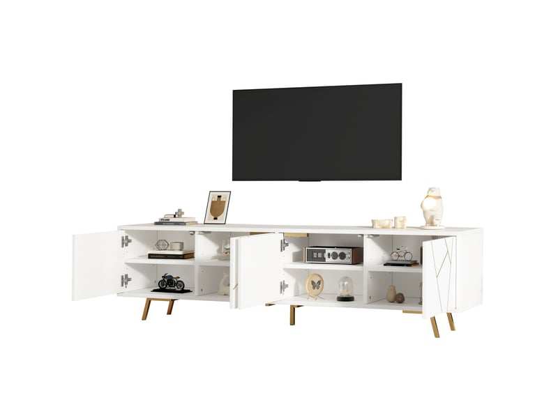  Meuble tv 190x40x51,5 cm blanc et or en panneau de particules avec 4 portes et 5 pieds en métal 4071258269804 - Conforama D