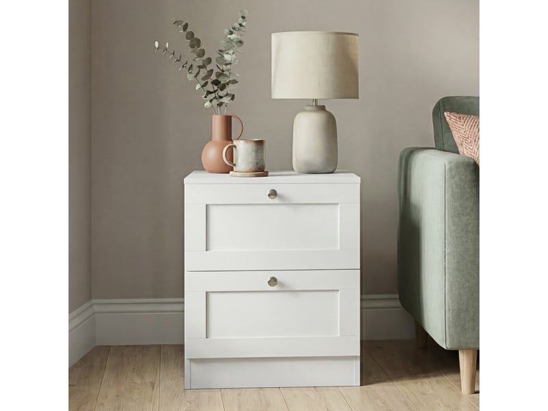  Table de chevet altino 2 tiroirs, commode de nuit, chambre, rangement, 53x40x36cm, blanc 3332169 - Conforama C