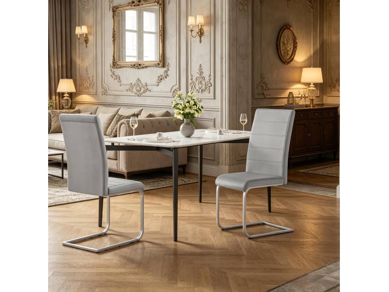  Chaise de salle à manger 51x40x100cm, r élevé ergonomique cadre acierlique gris foncé lot de 2 pièces  - Conforama E