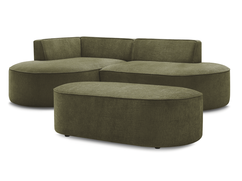  Bobochic canapé d'angle fixe rousseau tissu texturé avec pouf vert  angle gauche ROUSSEAU - Conforama A