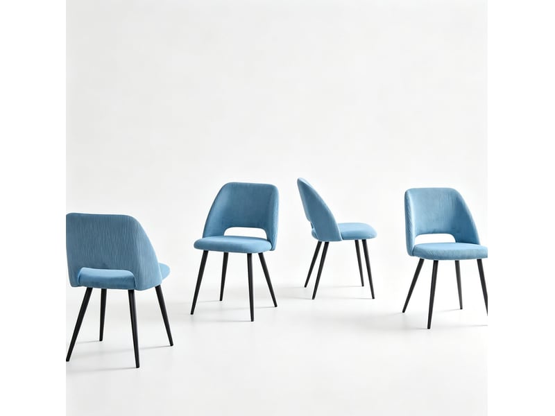  Lot de 4 chaises de salle à manger avec dossier ergonomique et pieds en métal, en velours côtelé bleu  - Conforama A
