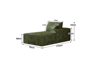 Méridienne convertible - 95x175 cm vert - chaise lounge en velours côtelé doux sans montage avec accoudoir droit pour salon