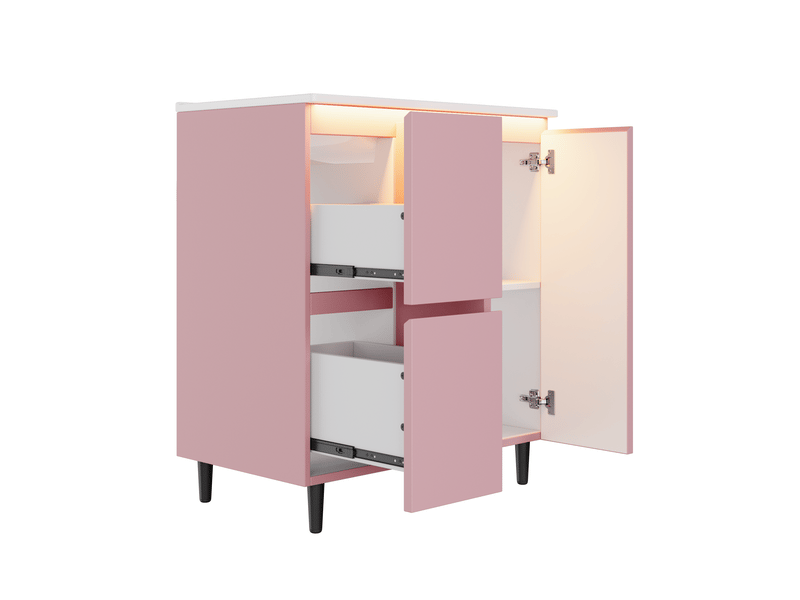  Meuble sous vasque avec 2 tiroirs, 1 porte et éclairage led à capteur pour salle de bain, mdf rose, 76 × 47 × 89 cm  - Conforama A