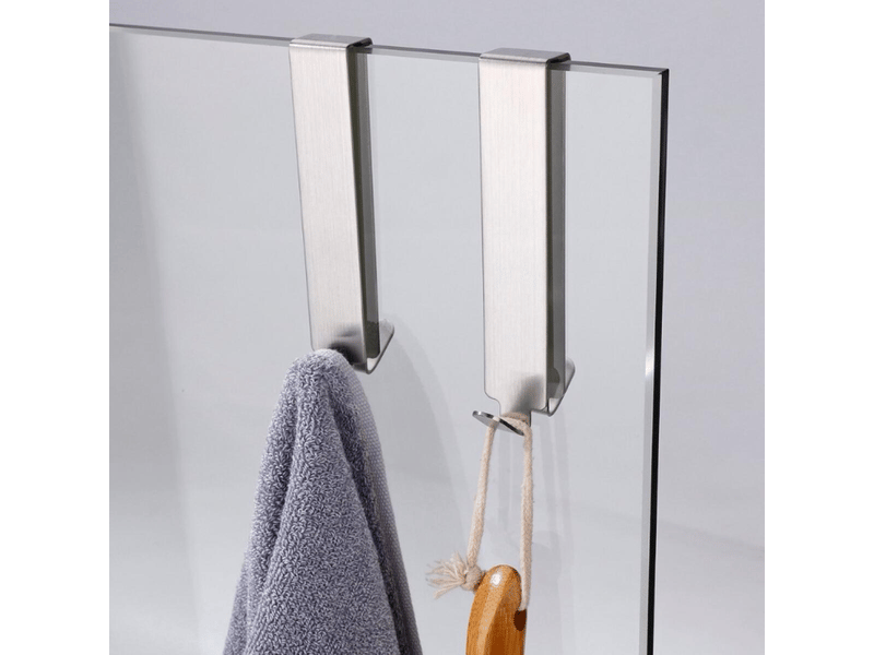  Crochets de porte de douche, lot de 2, de salle de bain en acier inoxydable de 130 mm, double face (argent, gris  - Conforama A