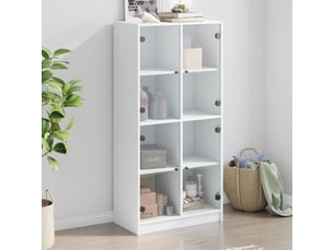 Buffet haut - bahut - meuble de rangement avec portes blanc 68x37x142 cm bois d'ingénierie
