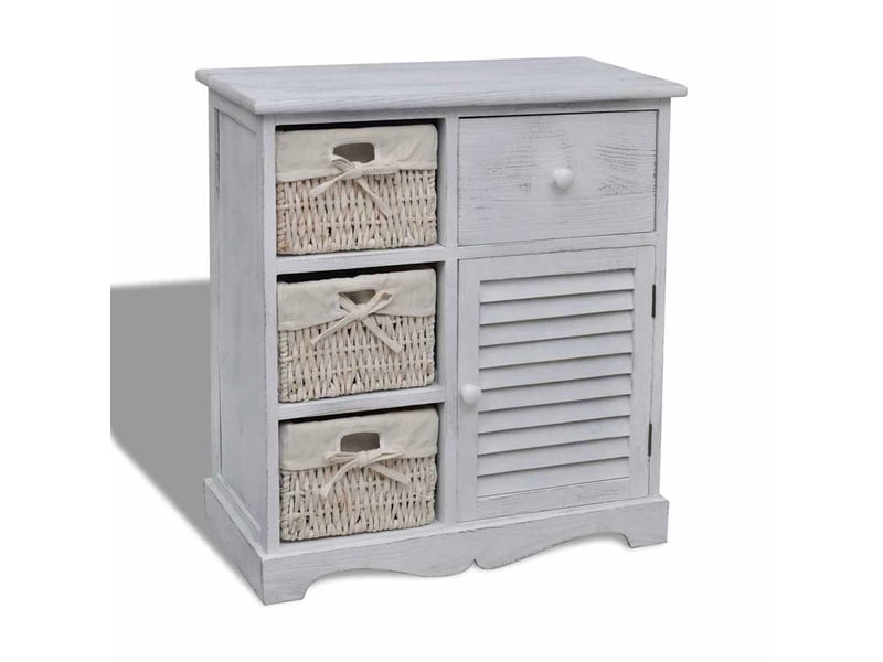  Meuble de rangement en bois 3 paniers gauches en tissage blanc  - Conforama B