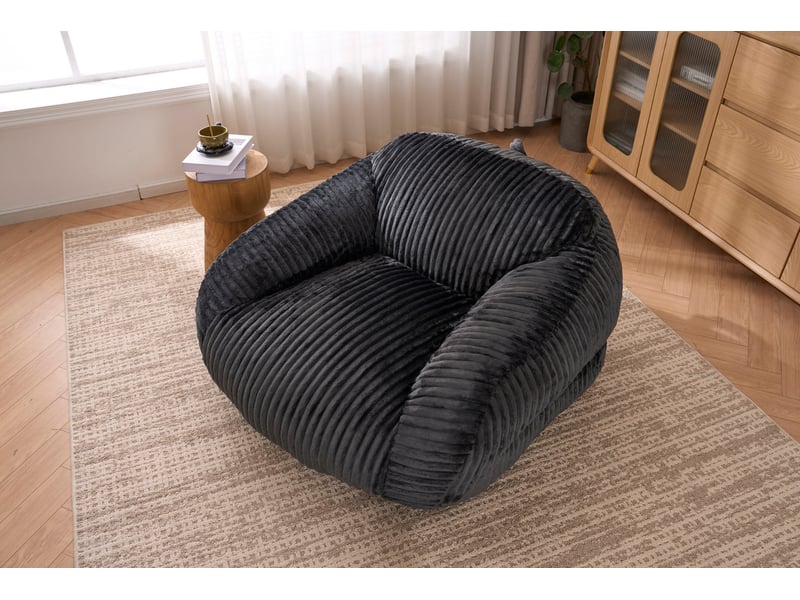  Pouf lounge adulte 110x116x61 cm dossier intégré, assise moelleuse, rembourrage en mousse, revêtement en velours côtelé gris foncé, sans montage  - Conforama D