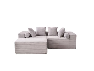 Canapé modulable d'angle 3 places compressé 266x110x60 cm, pour salon, élégant, en mousse douce et velours côtelé, gris