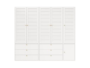 Armoire de chambre 225x50x200 cm, dressing penderie moderne avec 5 portes persiennes, avec 3 tringles et 6 tiroirs, pour adulte ou enfant, blanc