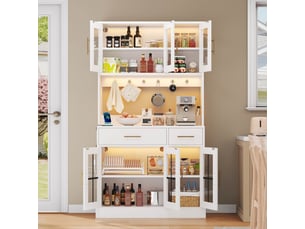 Buffet de cuisine 180×100 cm avec led et prises, 6 portes, 2 tiroirs, blanc