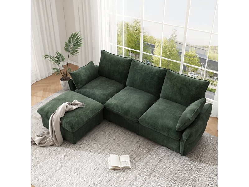 Canapé d'angle réversible fixe 3 places tissu vert - Conforama E