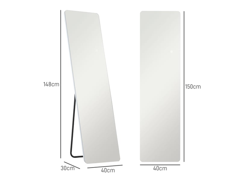  Miroir pleine longueur avec éclairage led 150 x 40 cm, 3 couleurs d'éclairage et fonction mémoire, transparent  - Conforama E